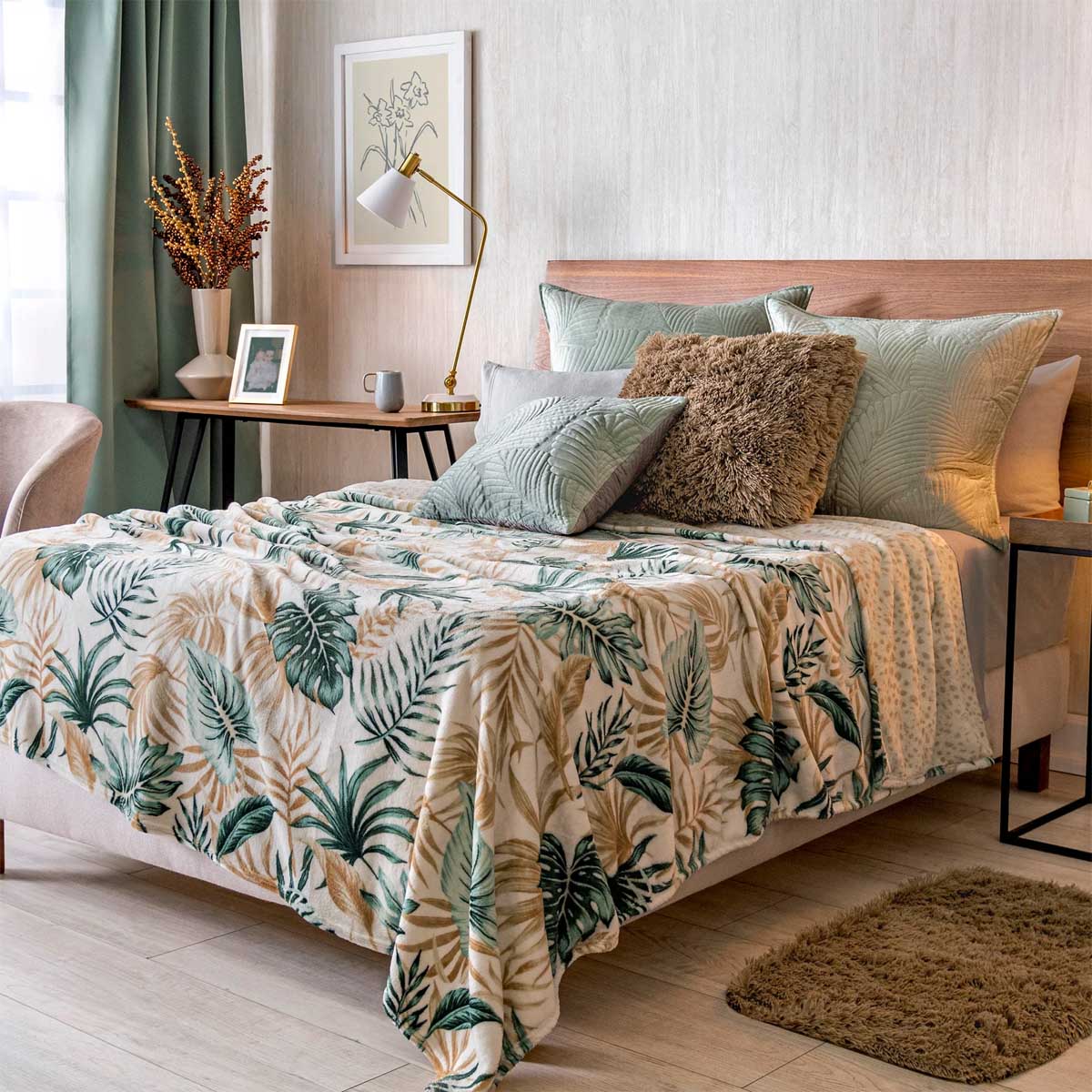 Colcha King Size Ligera | Estampado Tropical | Textura tipo cobertor