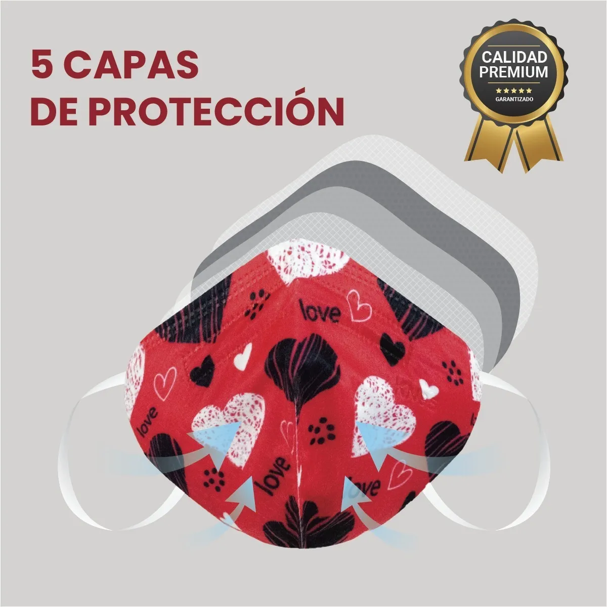 Cubrebocas Tapabocas Kn95 Infantil Estampado corazones 100 pzas