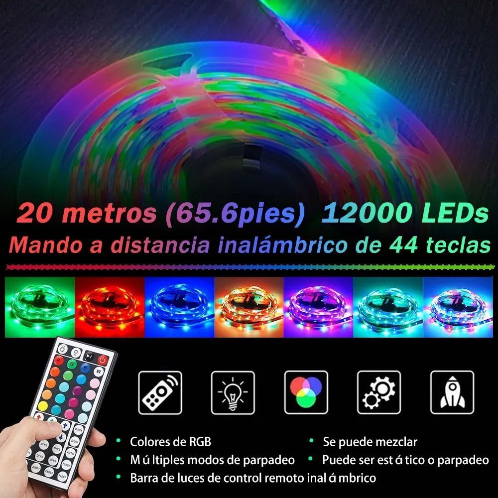 Tira De Luces Led Rgb 20m Kits Con Control De 44 Botones