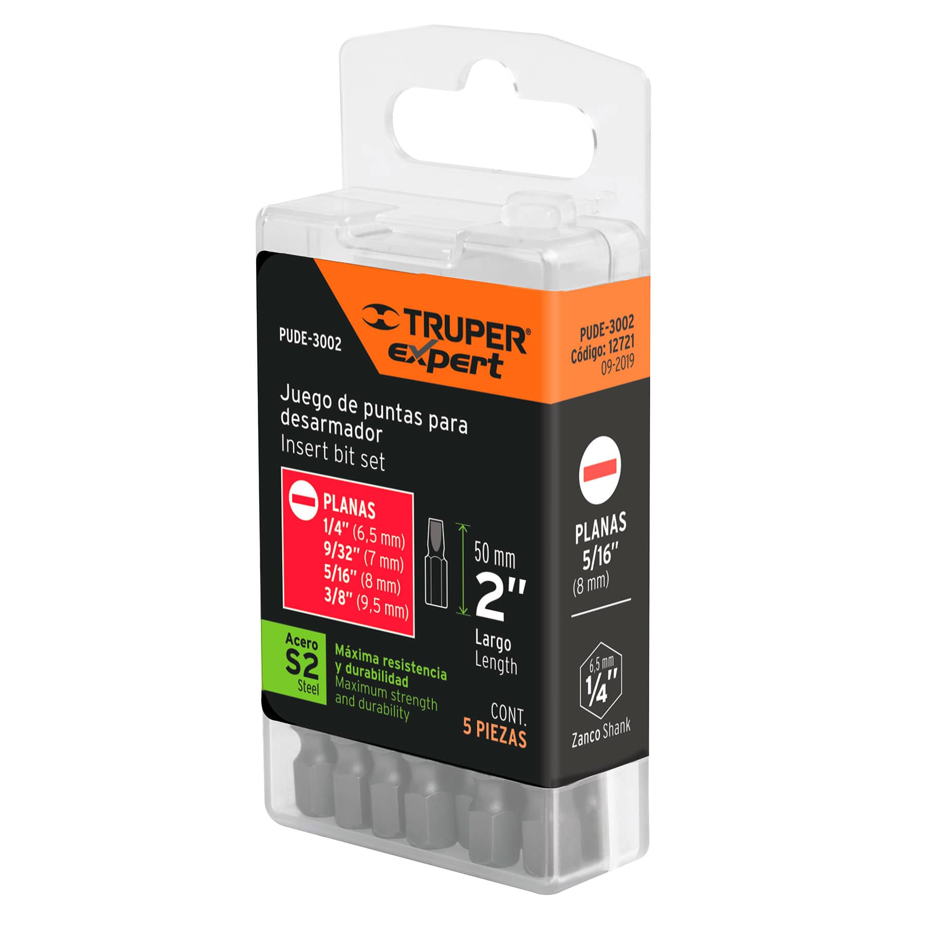 Juego de 5 puntas planas combinadas largo 2", Truper 12721