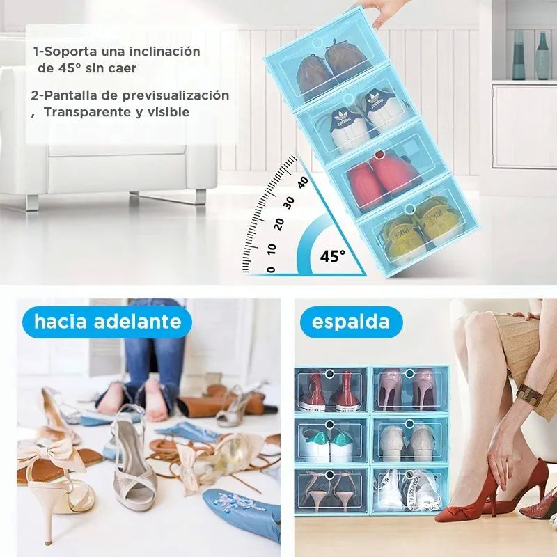 12 Piezas Cajas Organizadoras Apilables Para Zapatos Azul