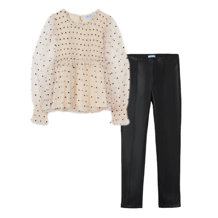 Conjunto Blusa Tul Leggings Polipiel Niña Mayoral