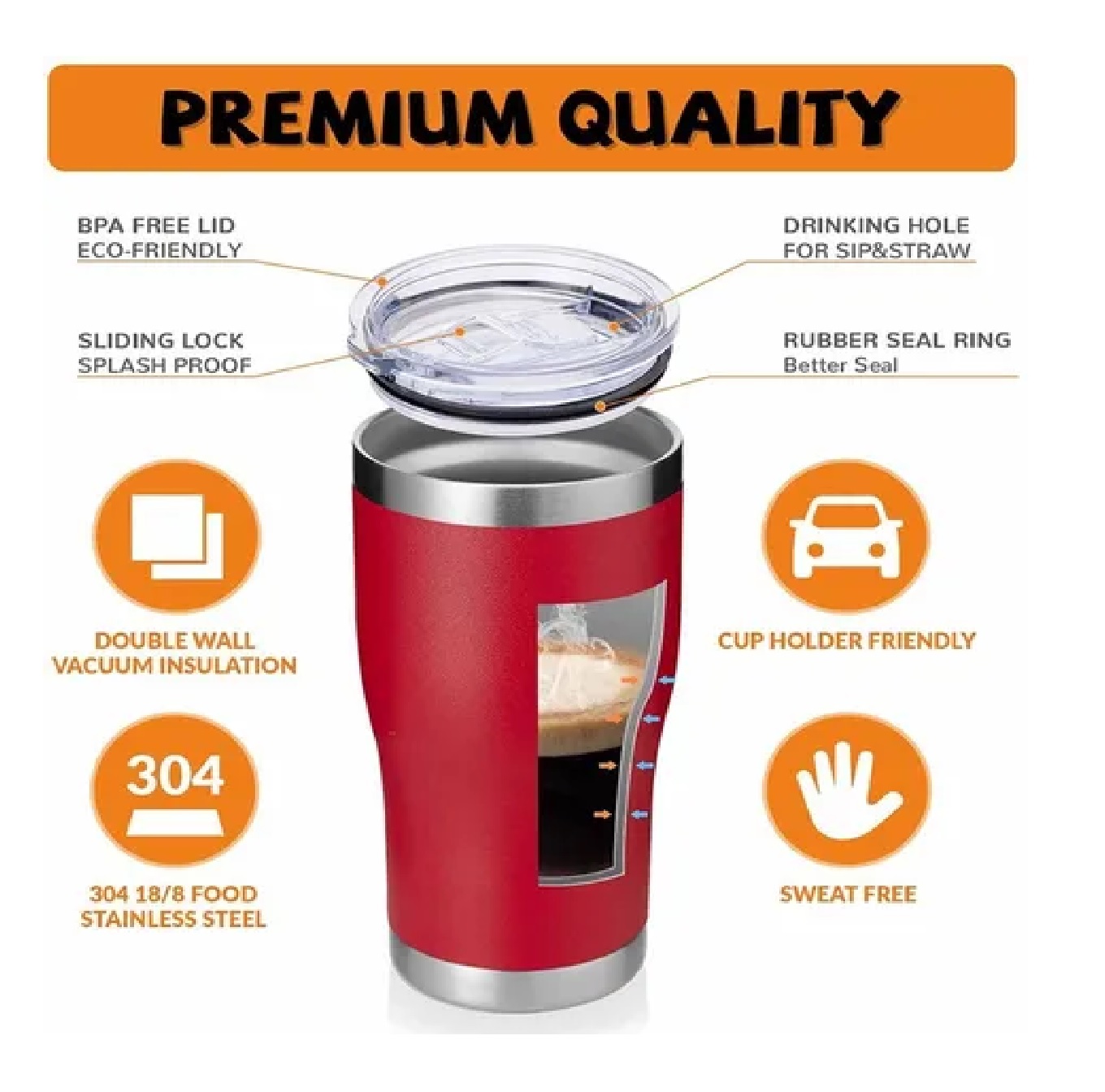 Termo Portátil De Acero Inoxidable De 30 Oz Rojo