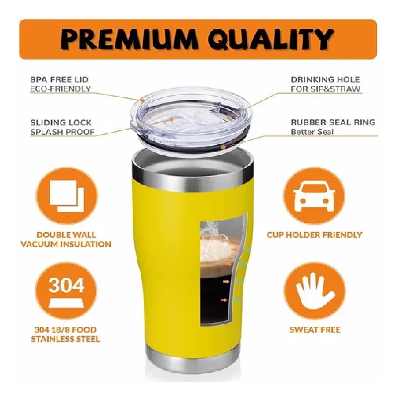 Termo Portátil De Acero Inoxidable De 30 Oz Amarillo