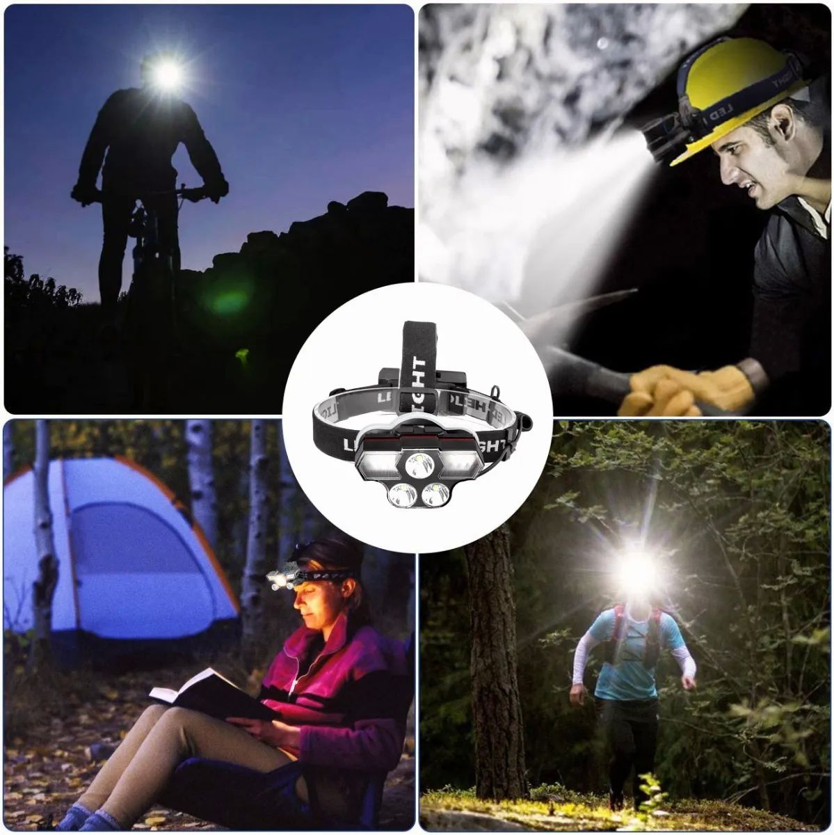 Lampara Cabeza Recargable 12000 Lúmenes Linterna Frontal Led