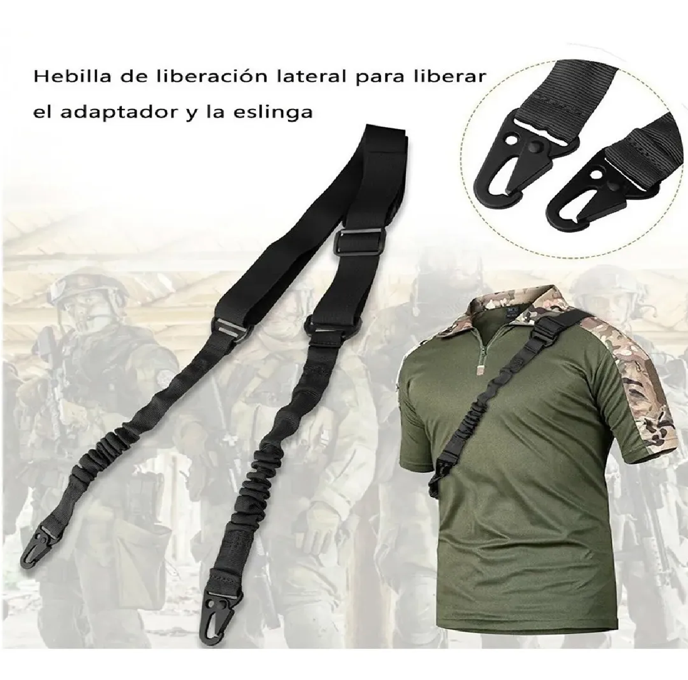 Portafusil Tactico Bungee 2 Punto Eslinga Militares Caza Negro