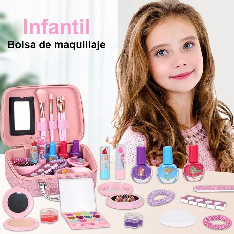 Juegos De Maquillaje Lavables Para Niñas 24 Pz Rosa