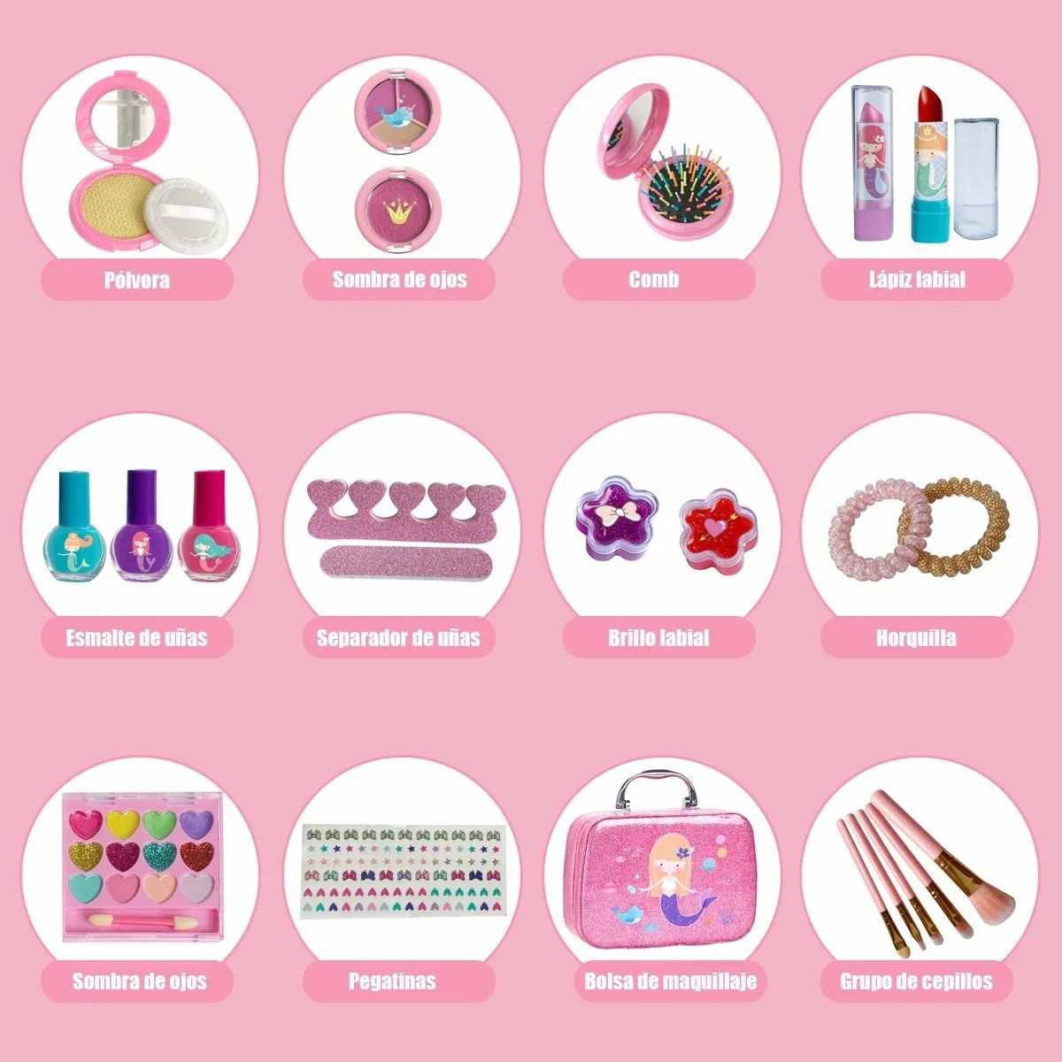 Juegos De Maquillaje Lavables Para Niñas 24 Pz Rosa