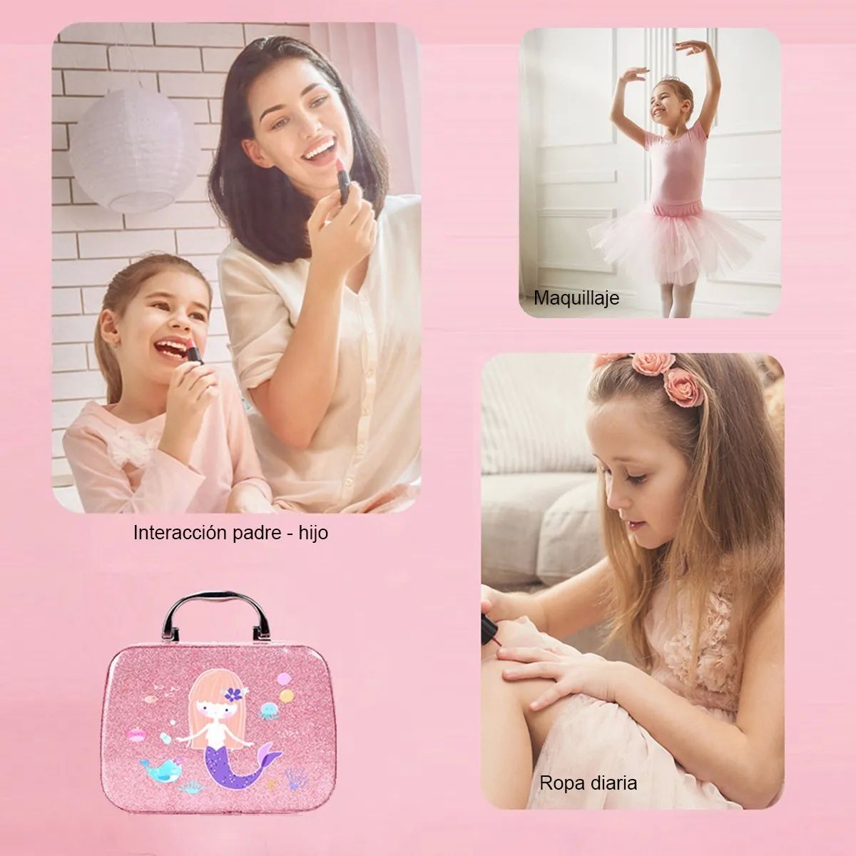 Juegos De Maquillaje Lavables Para Niñas 24 Pz Rosa