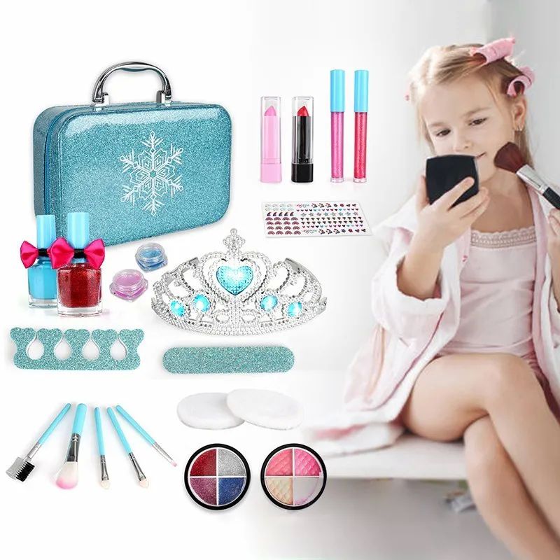 Juegos De Maquillaje Lavables Para Niñas 22 Pz Azul