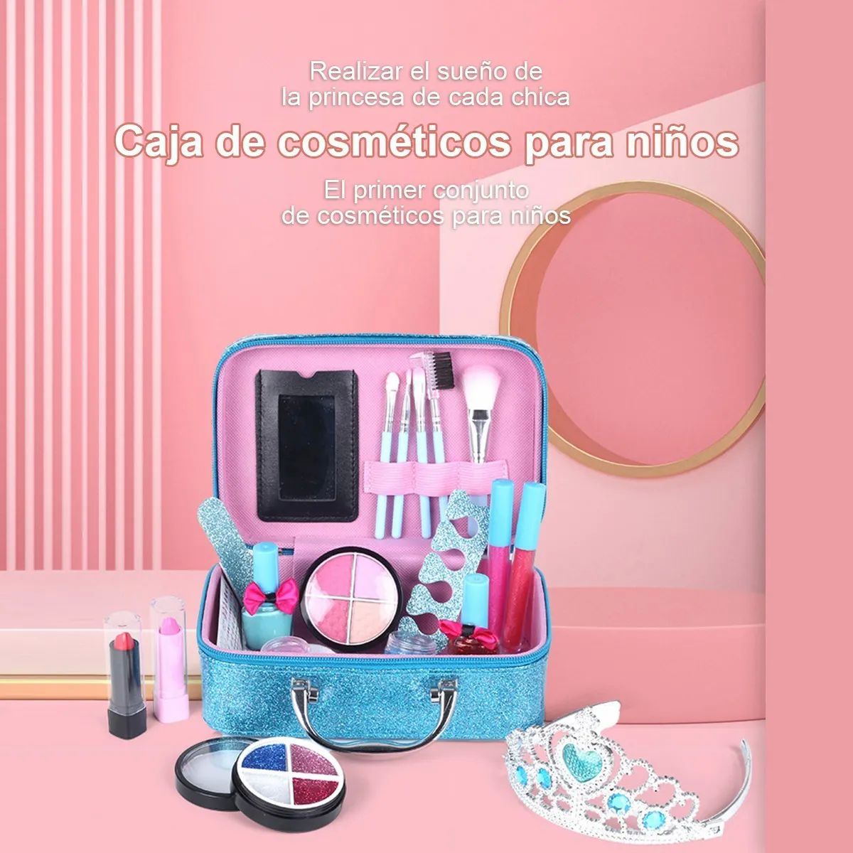 Juegos De Maquillaje Lavables Para Niñas 22 Pz Azul