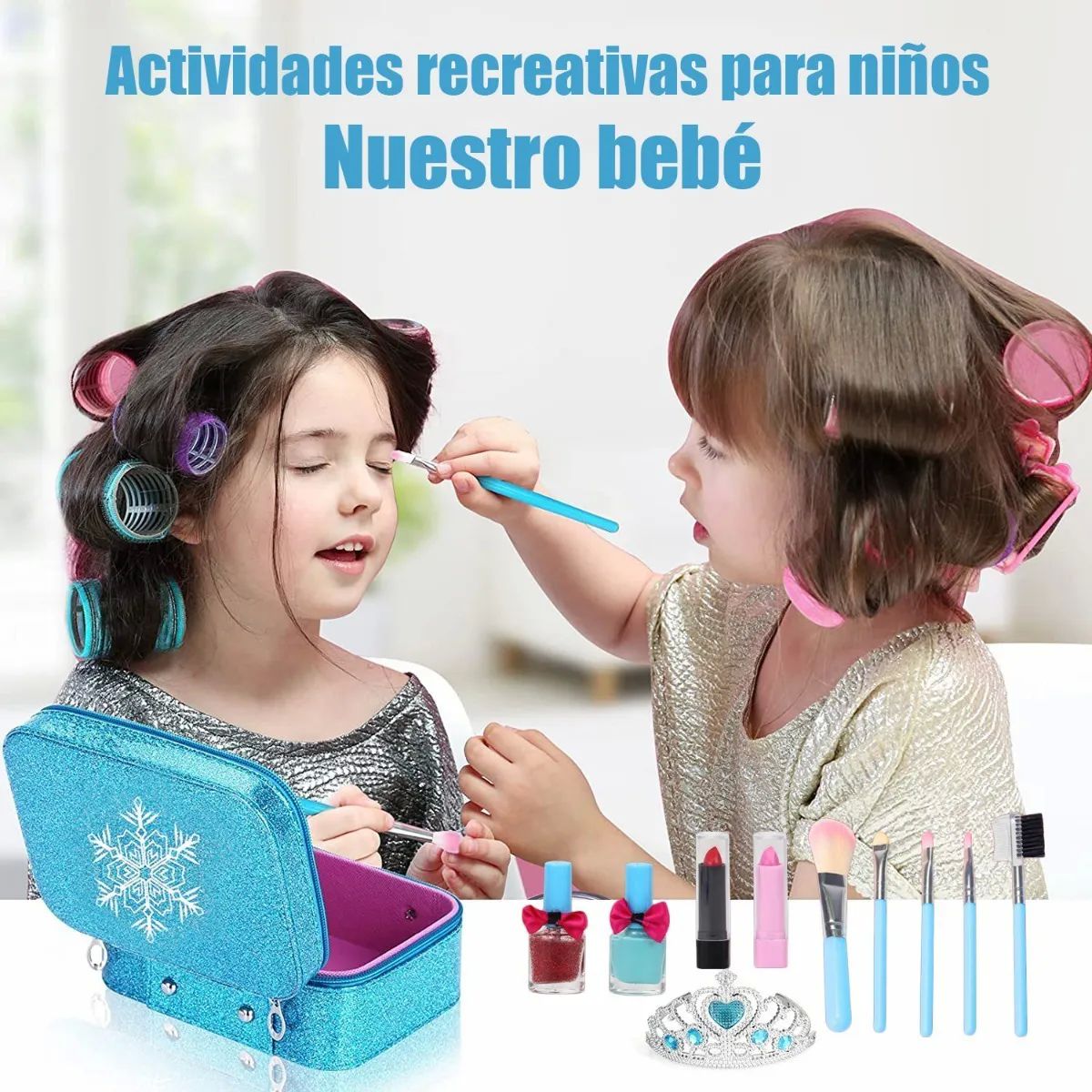 Juegos De Maquillaje Lavables Para Niñas 22 Pz Azul