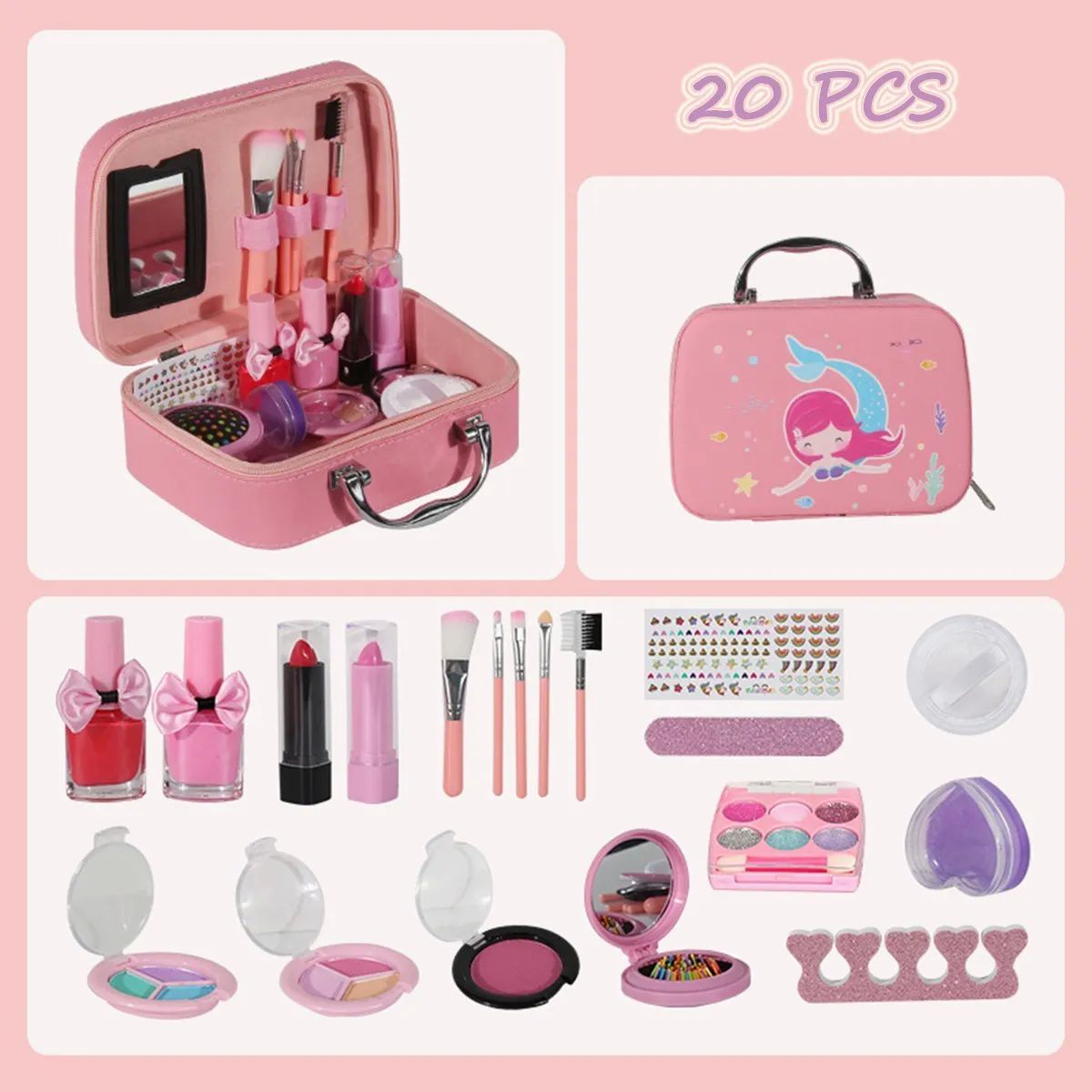 Juegos De Maquillaje Lavables Para Niñas 20 Pz Rosa