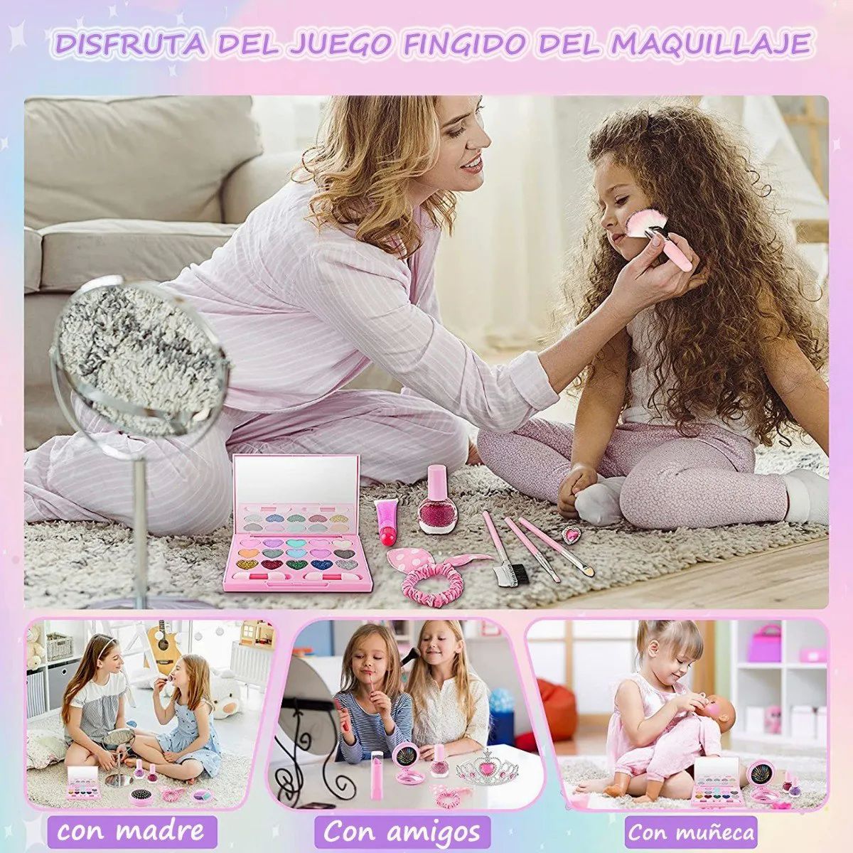 Juegos De Maquillaje Lavables Para Niñas 20 Pz Rosa