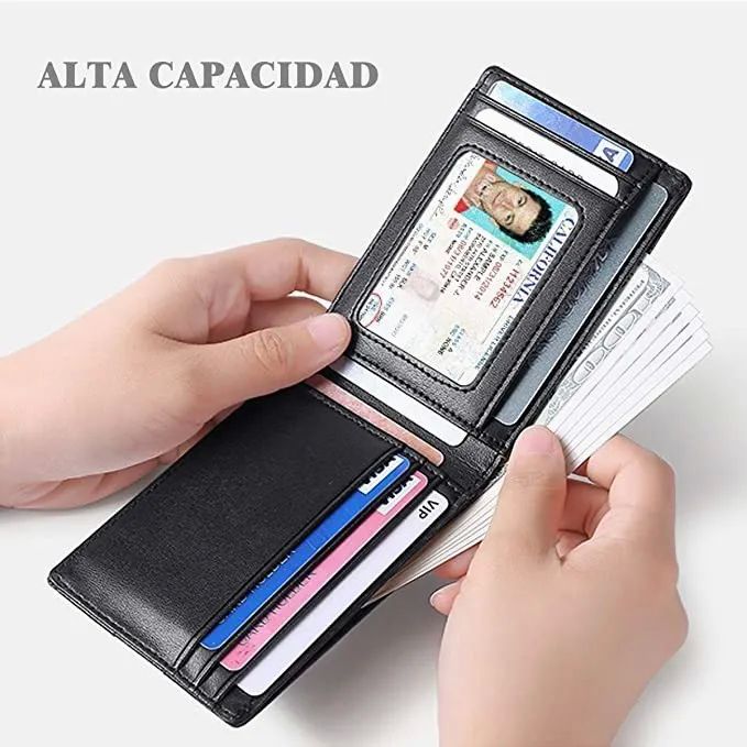 Cartera Billetera Negra Para Caballero Tipo Minimalista 