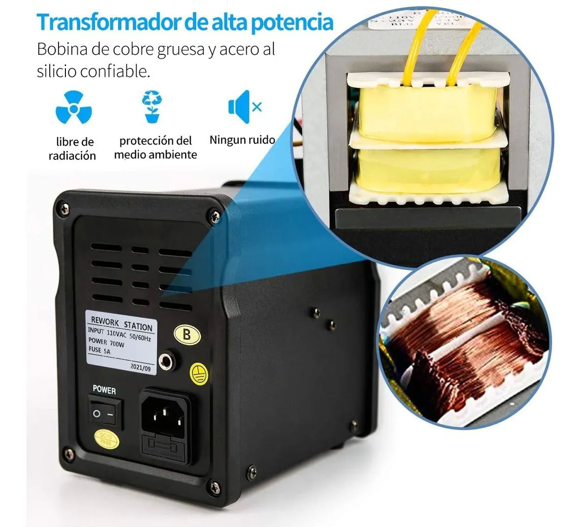 Estación De Soldadura 2 En 1 Con Pistola De Aire Caliente 750W Y Soldador 60W – Pantalla LED Digital, Calentamiento Rápido – Para SMD Y Reparaciones