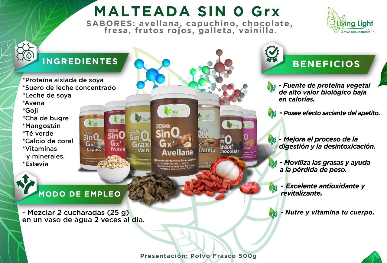 Pérdida de Peso, Moviliaza Grasas, Sacia Apetito - Malteada Sin 0 Gx