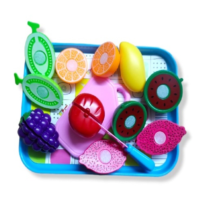 Charola con Frutas de juguete  de Velcro para cortar, con tabla y cuchillo