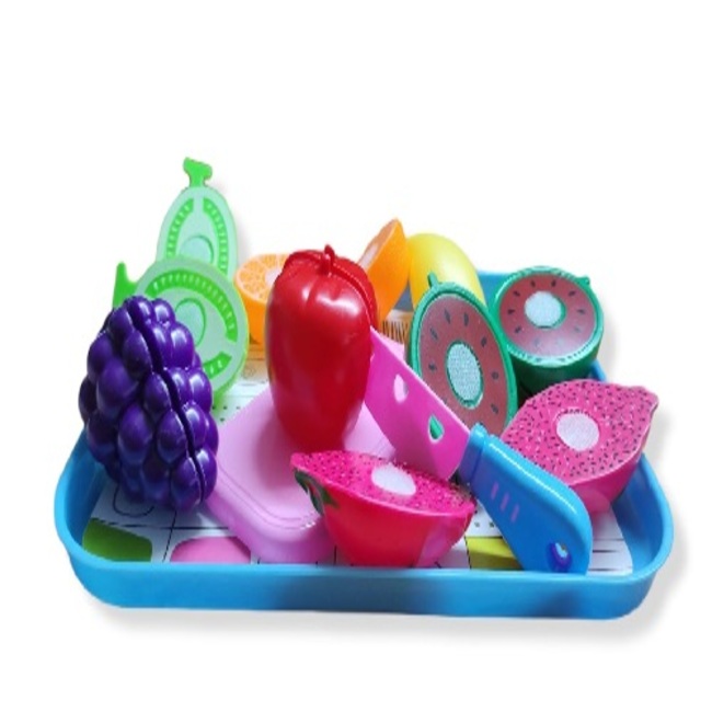 Charola con Frutas de juguete  de Velcro para cortar, con tabla y cuchillo
