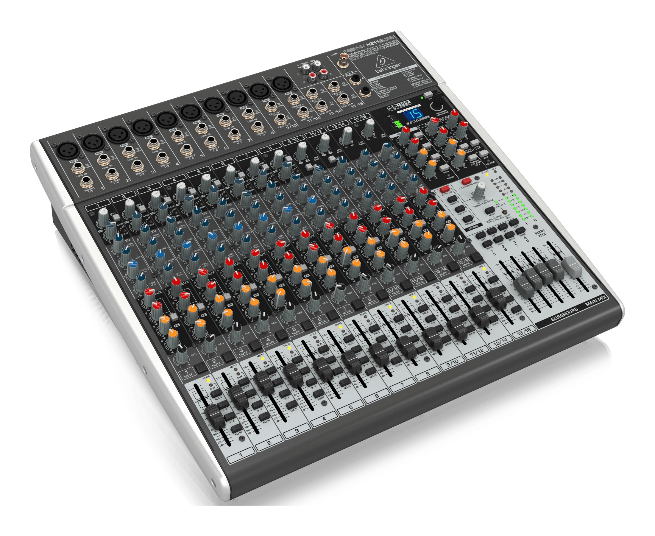 Mezcladora Behringer Xenyx X2442USB de 24 entradas 4/2 con interfaz USB/audio .
