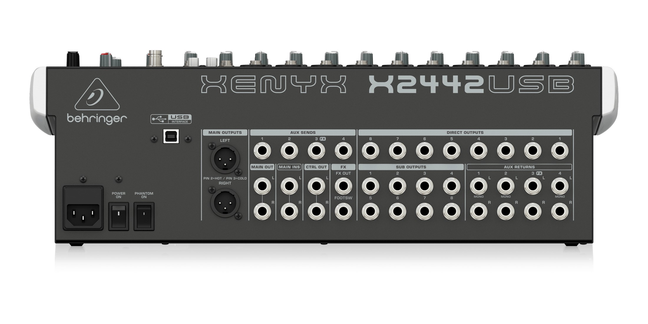 Mezcladora Behringer Xenyx X2442USB de 24 entradas 4/2 con interfaz USB/audio .