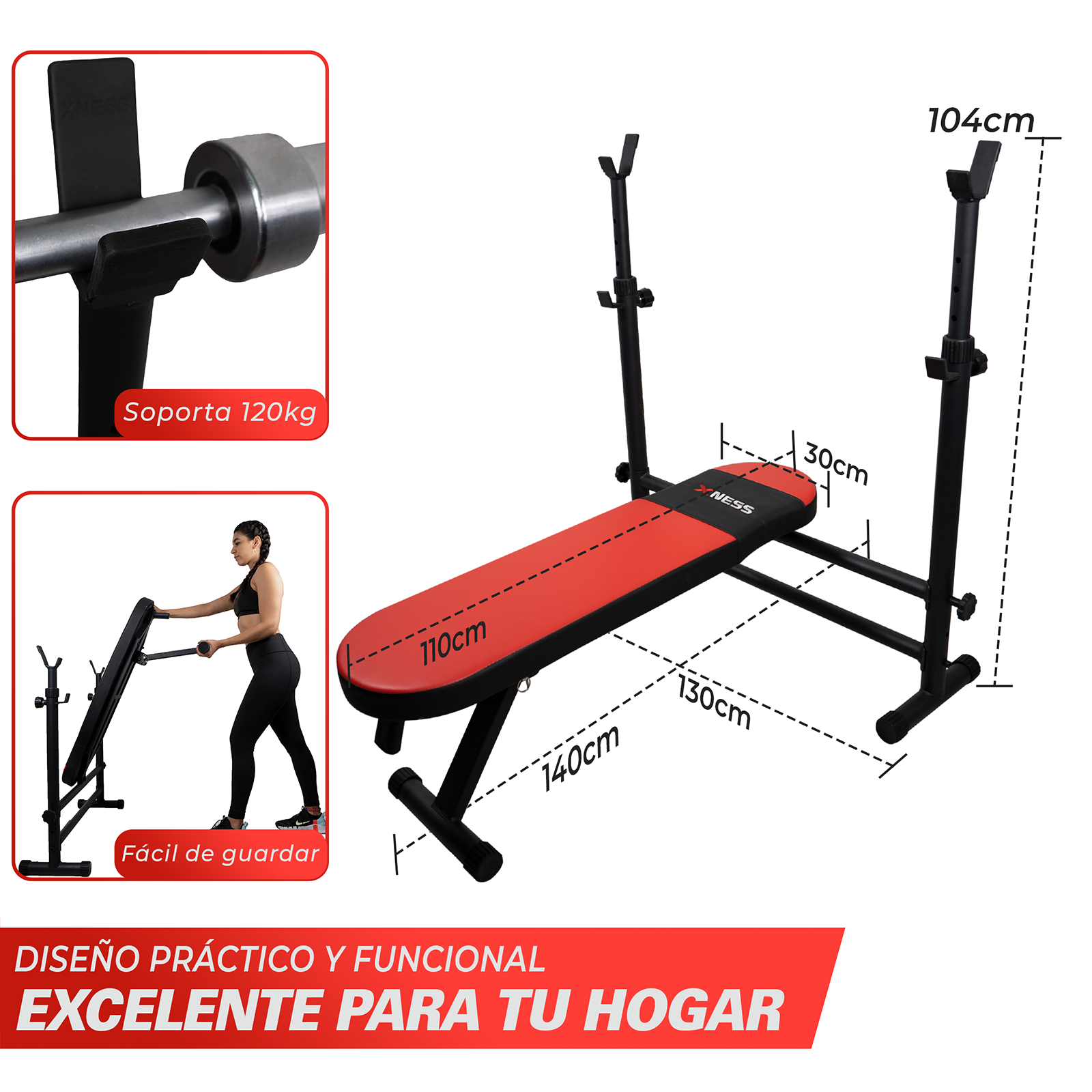 Banco Multifuncional Plegable Con Soporte Para Barra XNESS