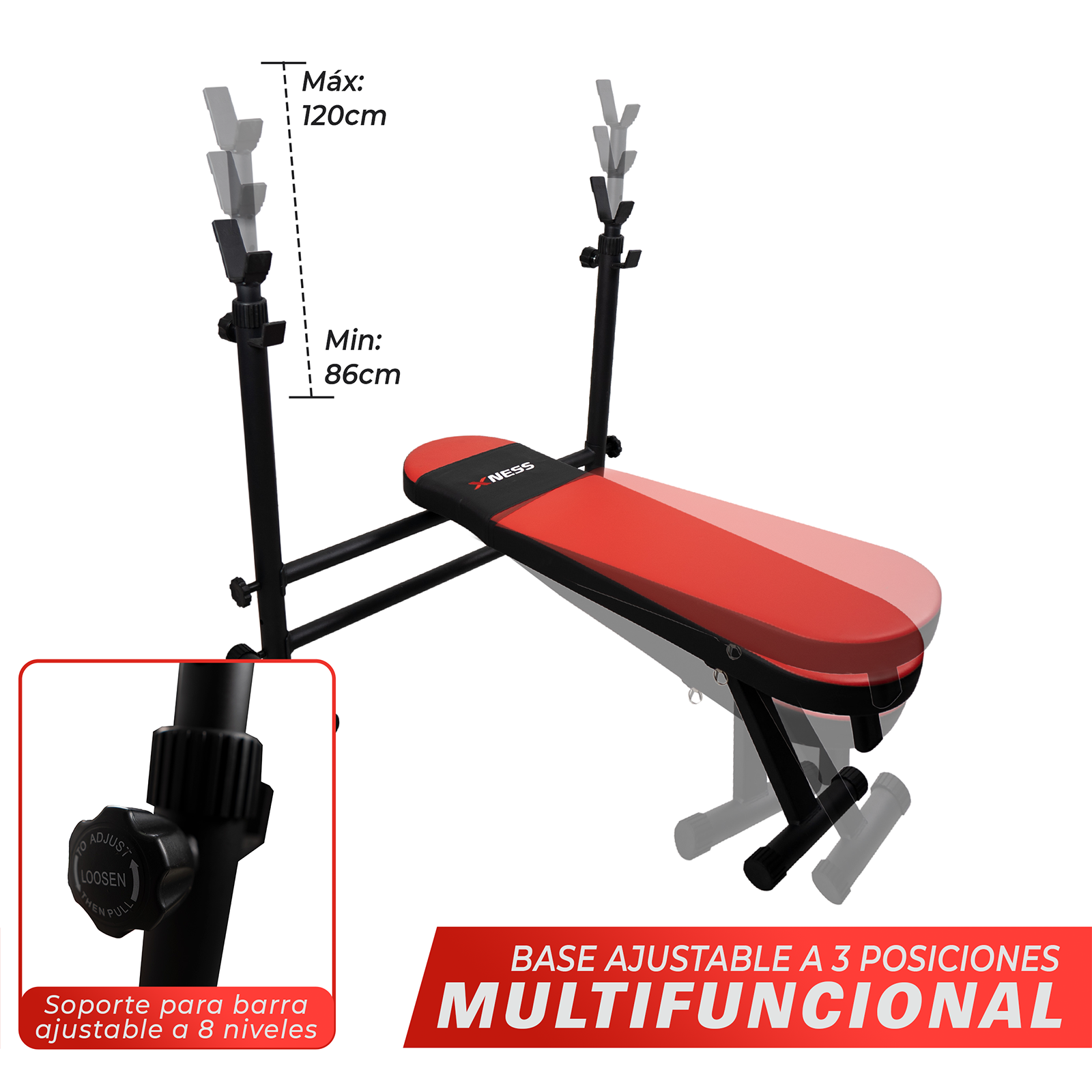 Banco Multifuncional Plegable Con Soporte Para Barra XNESS