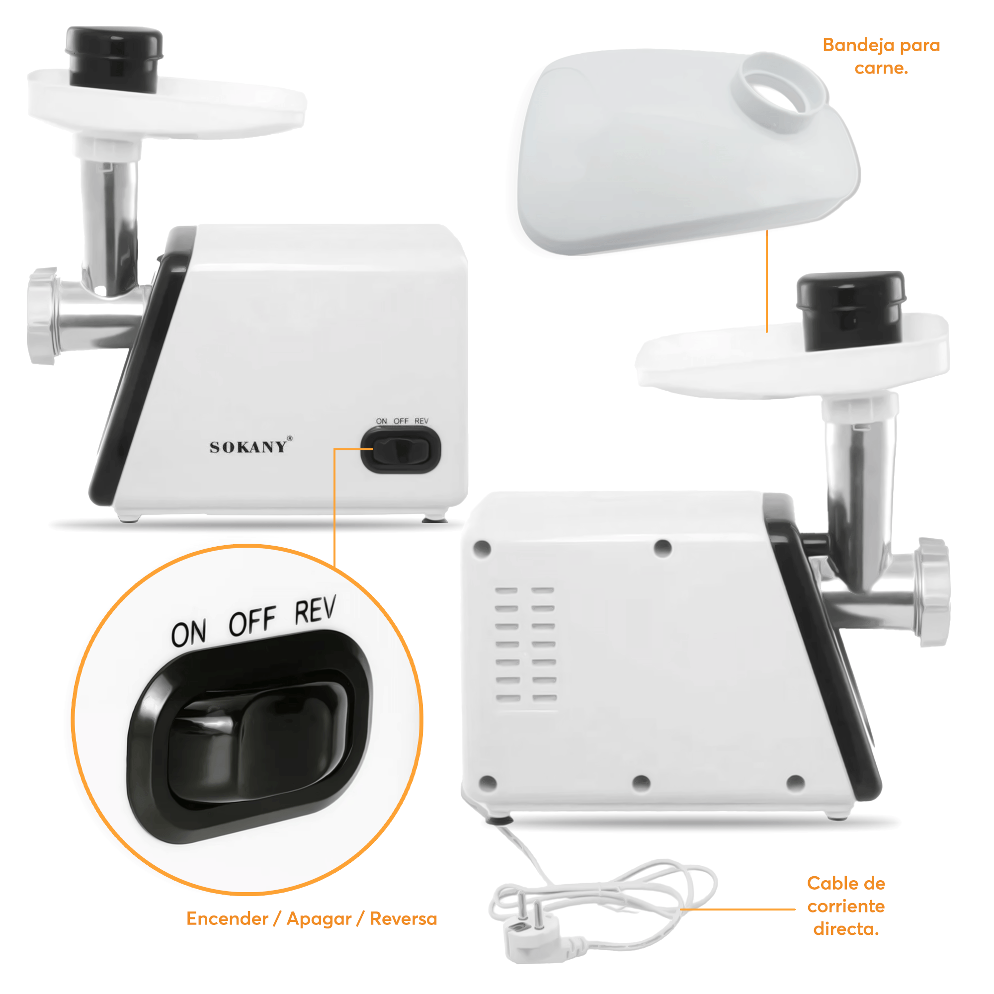 Molino de Carne Eléctrico Archy  de Acero Inoxidable Picador Embutidor Salchicha tipo Industrial para Uso Doméstico Cocina Restaurante 2500W Incluye Accesorios