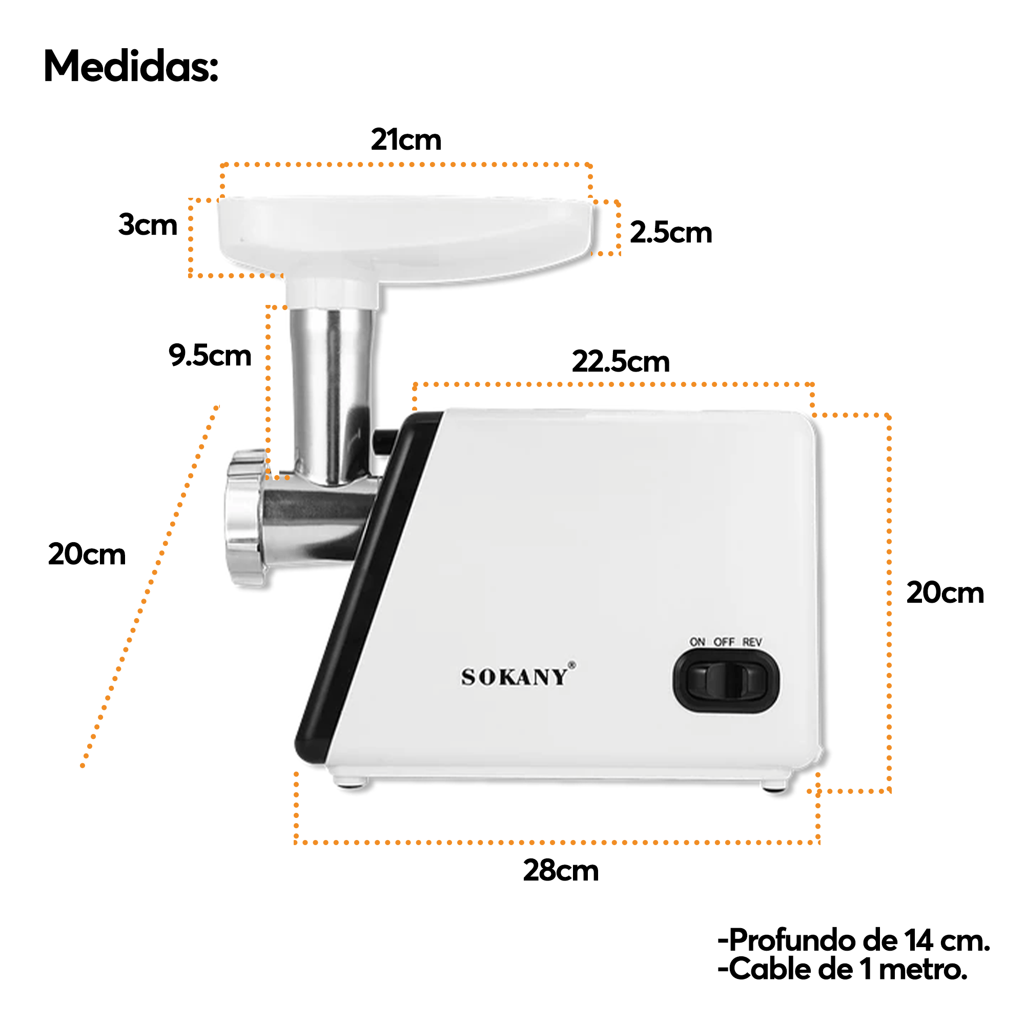 Molino de Carne Eléctrico Archy  de Acero Inoxidable Picador Embutidor Salchicha tipo Industrial para Uso Doméstico Cocina Restaurante 2500W Incluye Accesorios