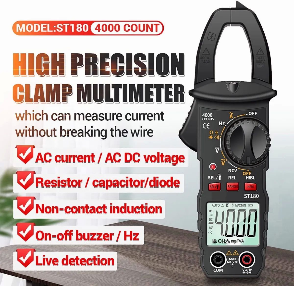 Multímetro De Pinza Amperimétrica Digital De 4000 Cuentas