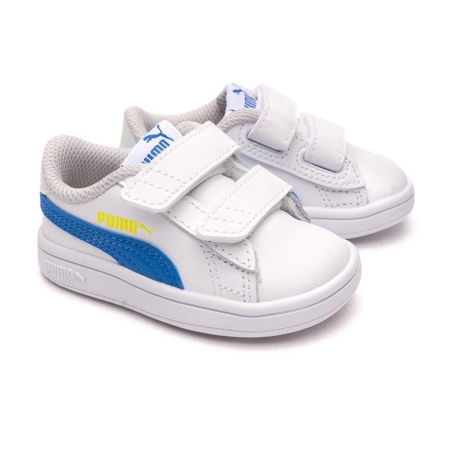 Tenis para bebé Puma Smash V2 blanco con azul 365174 33 100% original