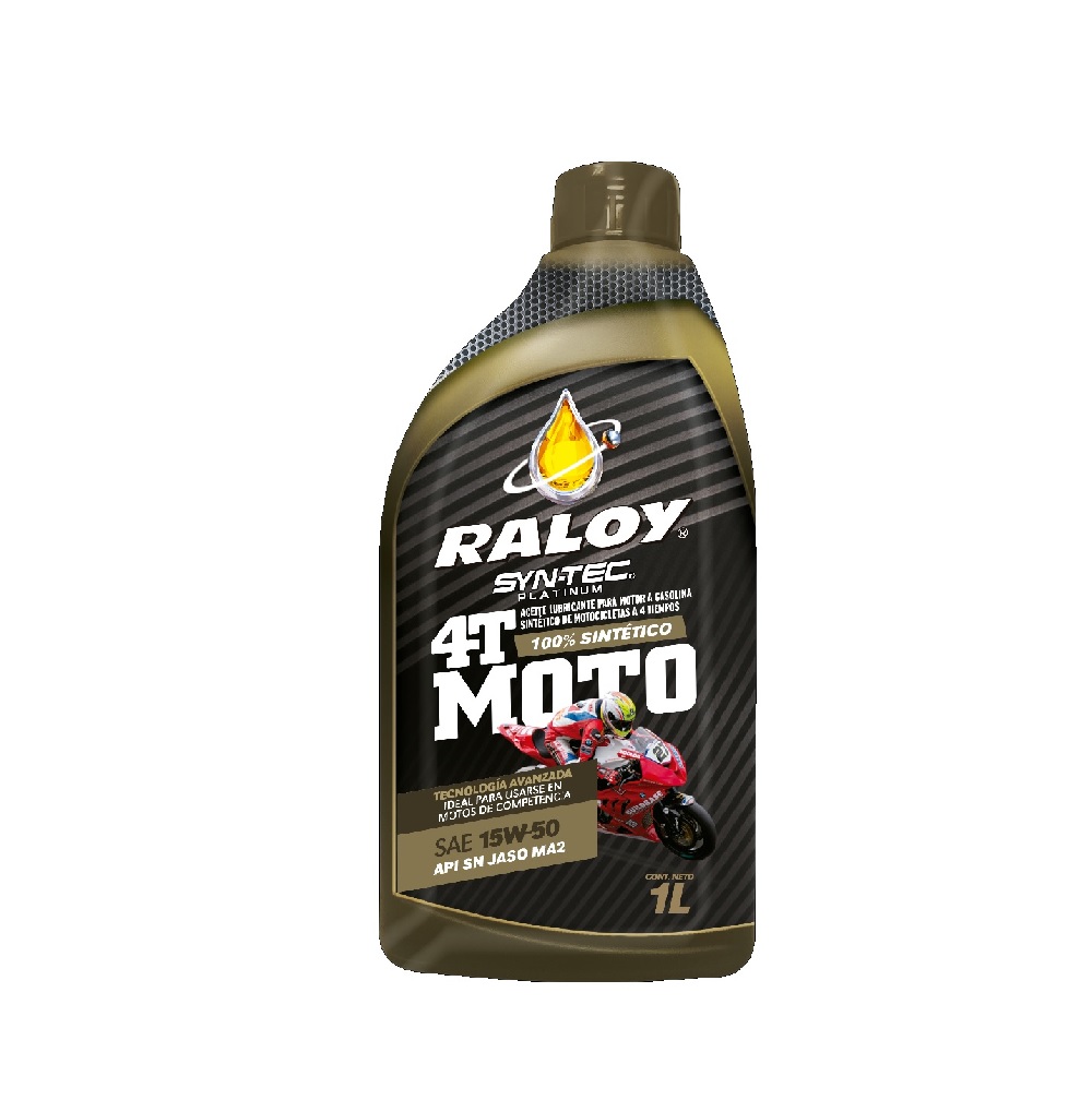 Aceite moto sintético 100% Raloy Syn-Tec Platinum Moto 4T 15W-50 SN motor motocicleta deporte