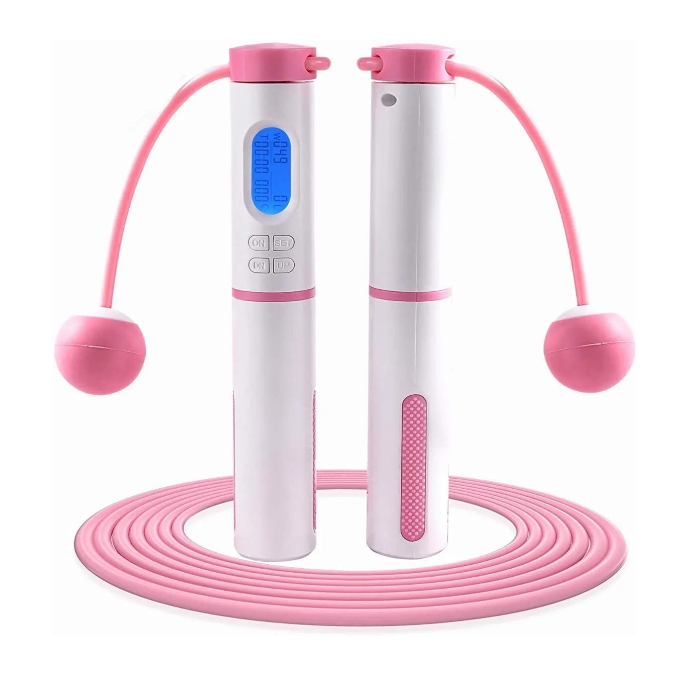 Cuerda De Saltar Digital Ajustable Con Contador Rosa con Blanco