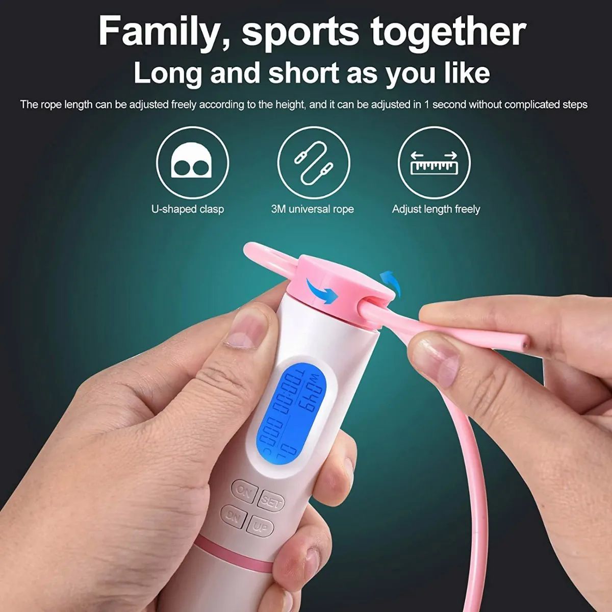 Cuerda De Saltar Digital Ajustable Con Contador Rosa con Blanco