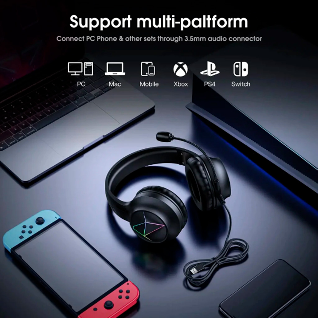 Audifonos gamer con microfono y luz led Onikuma X35 negro