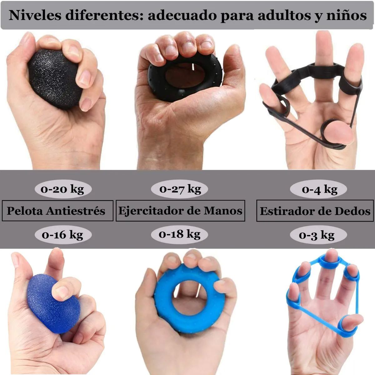 Ejercitador De Mano Y Dedos Kit, Pelota Antiestrés, 6 Piezas