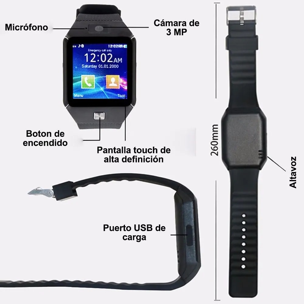 Smartwatch Reloj Inteligente Dz09 Dorado Bluetooth Sim Sd Para