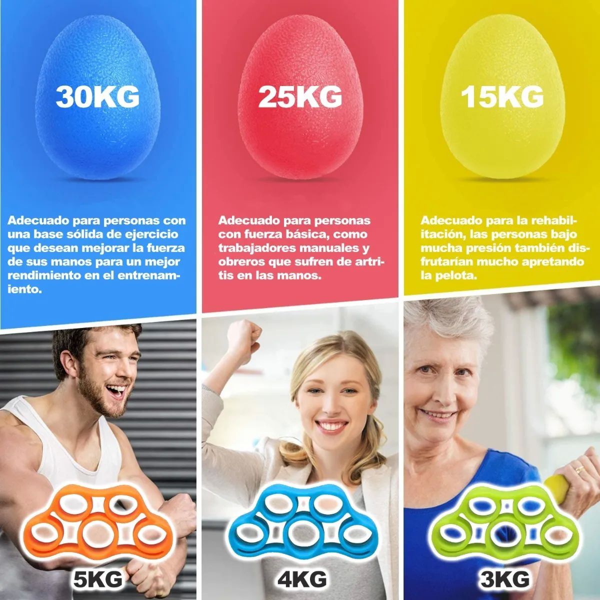 Fortalecedor Mano, Ejercitador Dedo, Pelota Antiestrés, 6pzs Multicolor