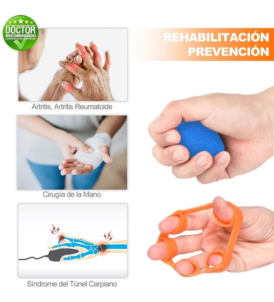 Fortalecedor Mano, Ejercitador Dedo, Pelota Antiestrés, 6pzs Multicolor