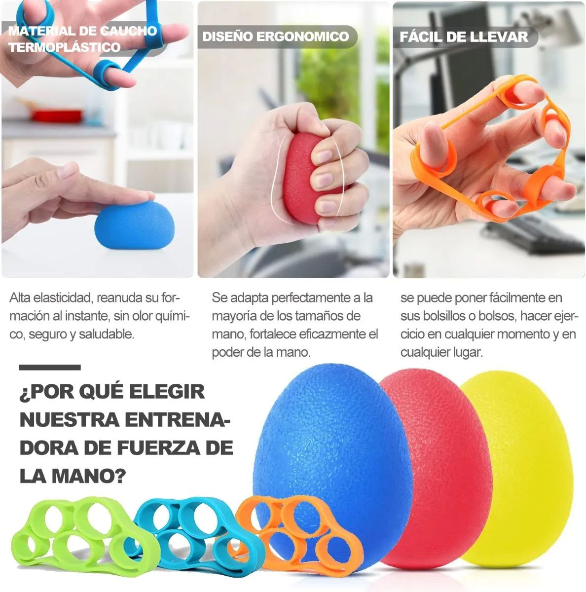 Fortalecedor Mano, Ejercitador Dedo, Pelota Antiestrés, 6pzs Multicolor
