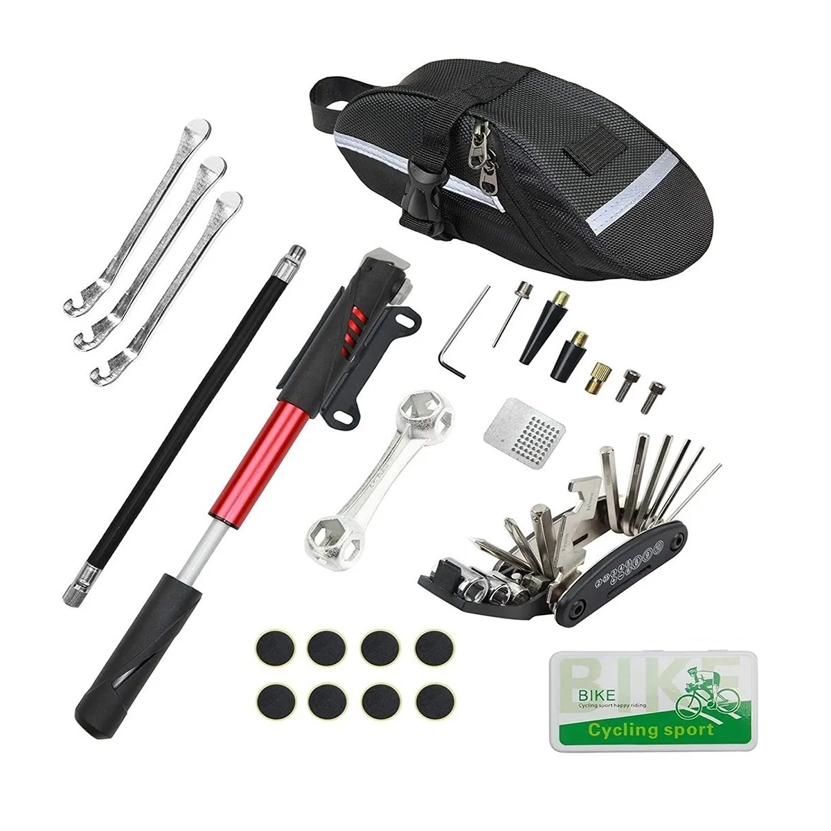 Kit Herramientas Bicicleta Reparación 16 En 1 Con Mini Bomba