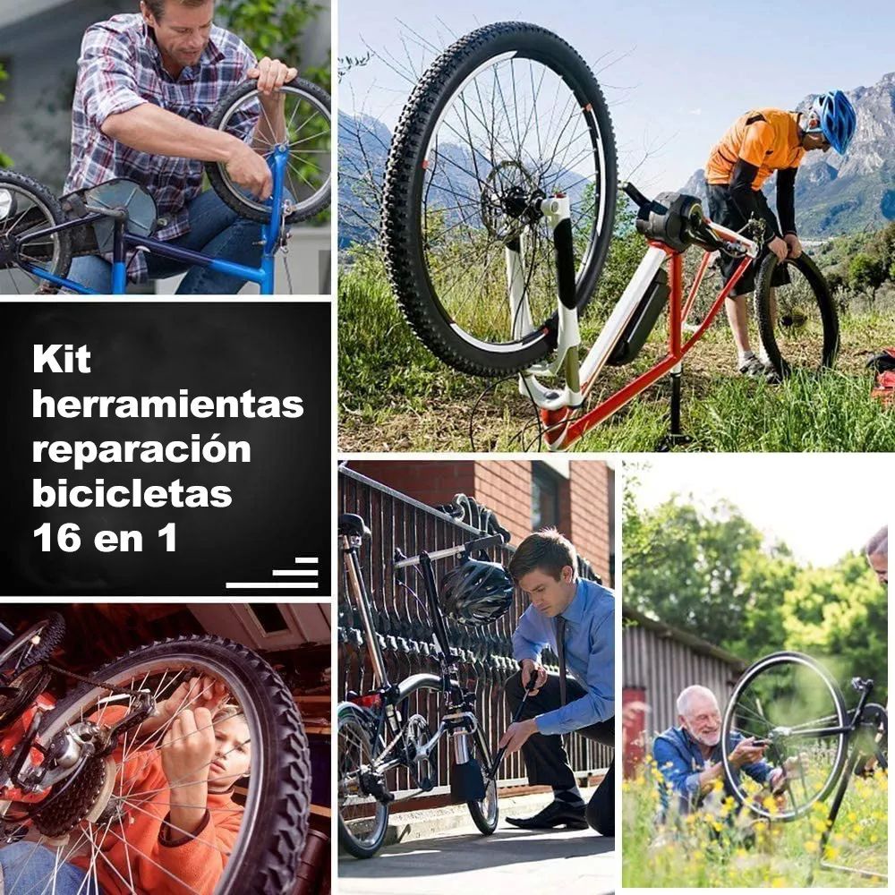 Kit Herramientas Bicicleta Reparación 16 En 1 Con Mini Bomba