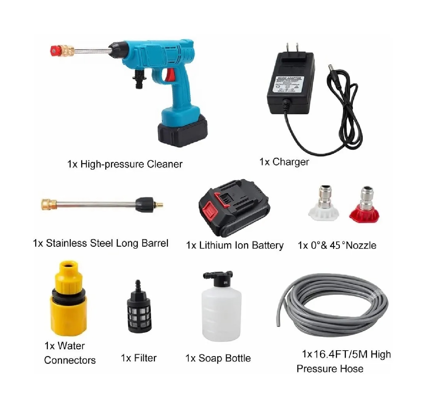 Hidrolavadora Inalámbrica Con Extensión Y Manguera 5m Azul