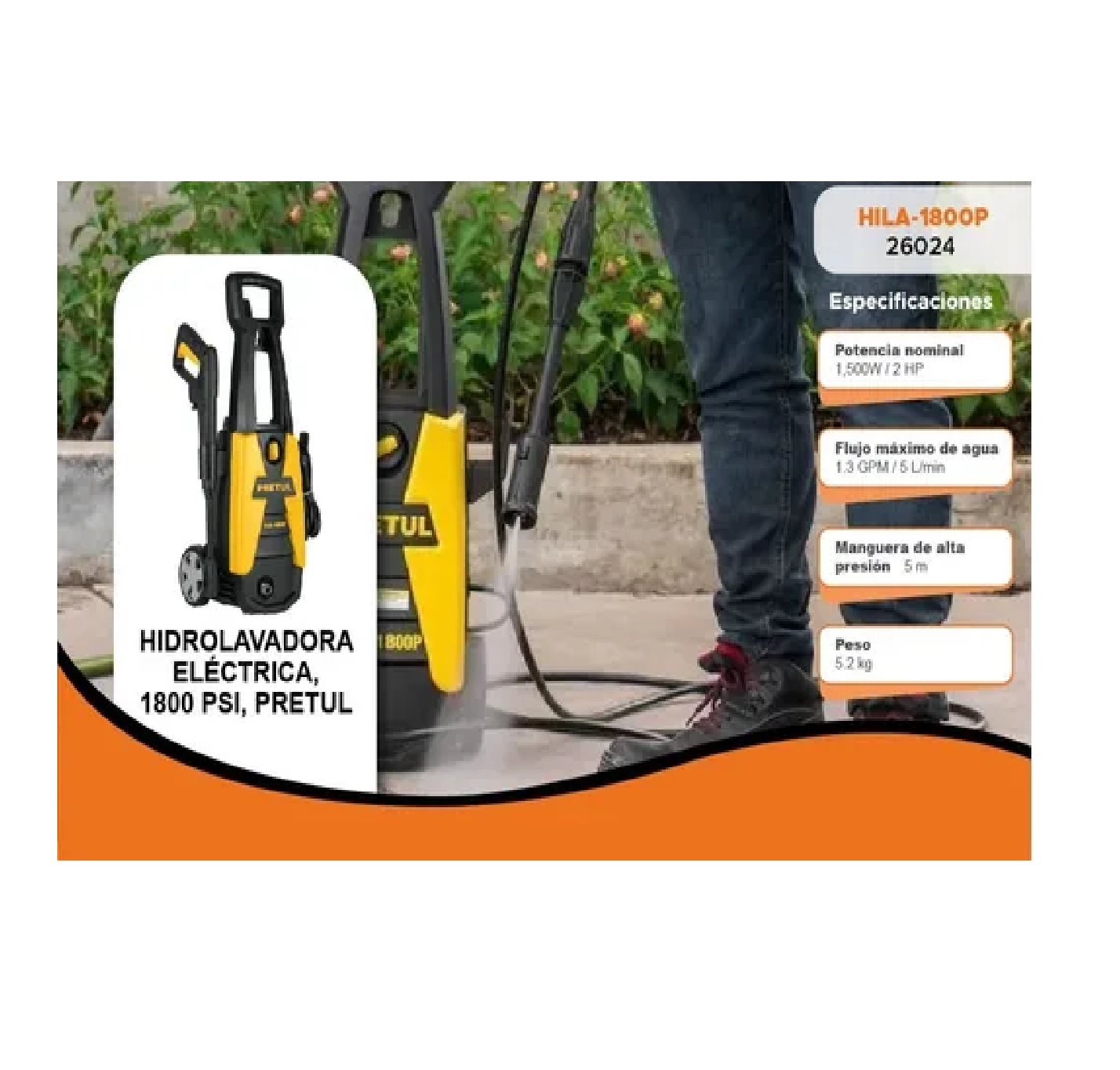 Hidrolavadora Eléctrica, 1800 Psi, Amarillo/Negro