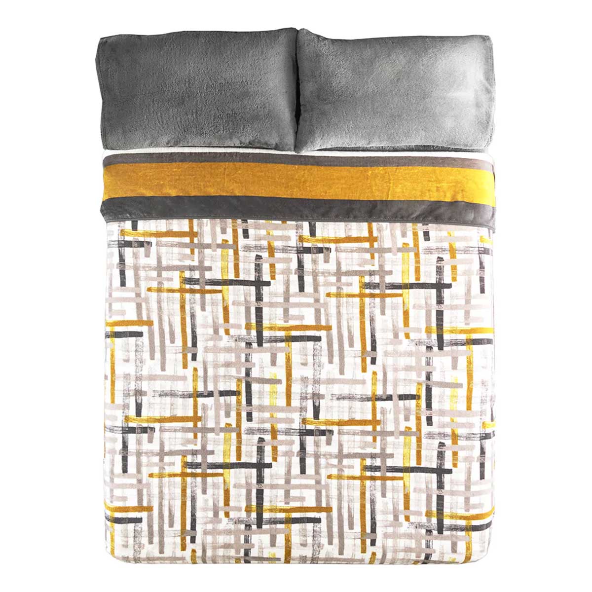 Colcha Individual Ligera | Rayas Amarillas con Gris | Textura tipo cobertor