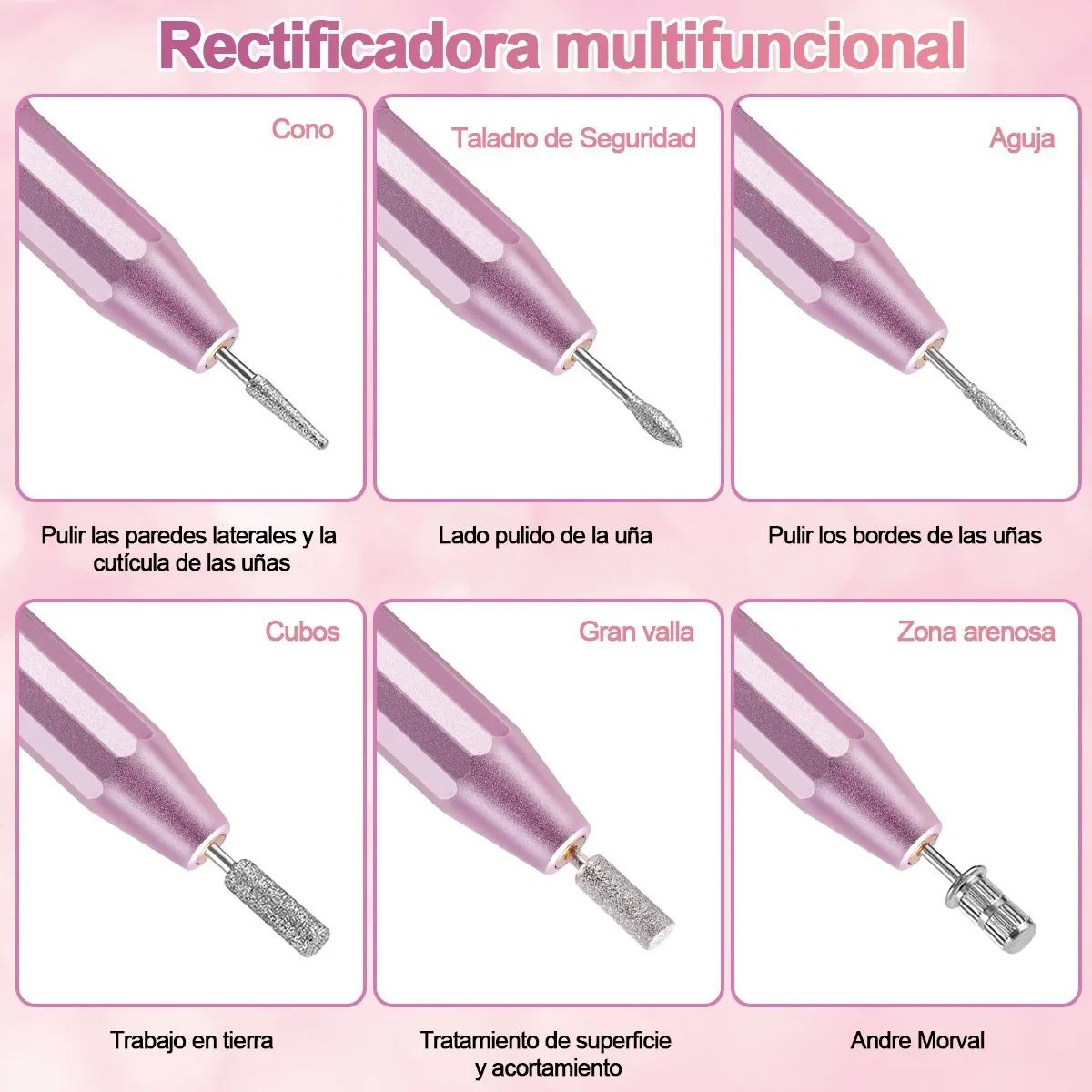 Torno Pulidor De Uñas 19000rpm Accesorio Profesional Rosa