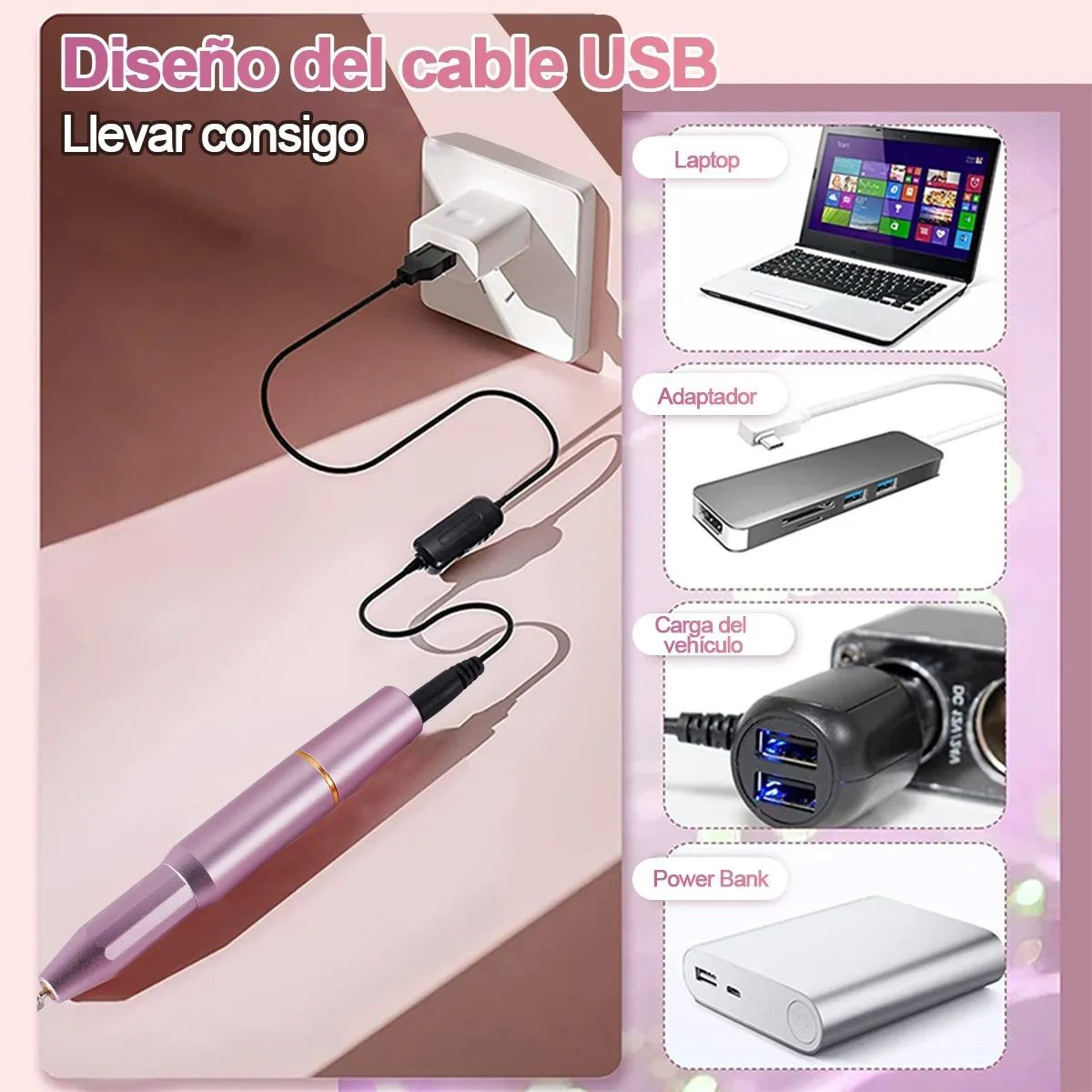 Torno Pulidor De Uñas 19000rpm Accesorio Profesional Rosa