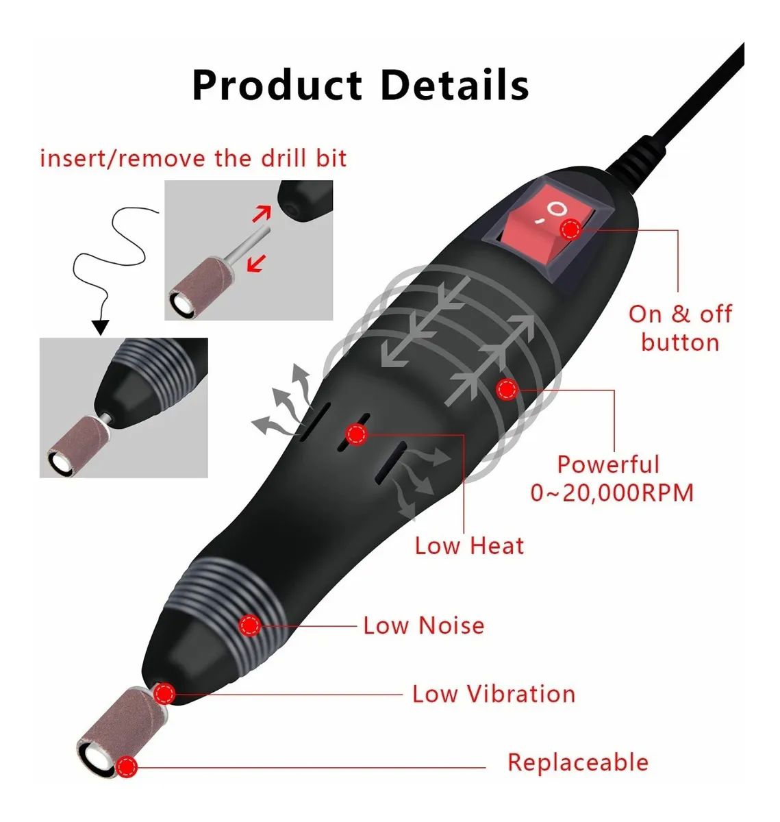 Pulidor De Uñas Eléctrica Taladro Uñas Profesional 20000rpm Blanco