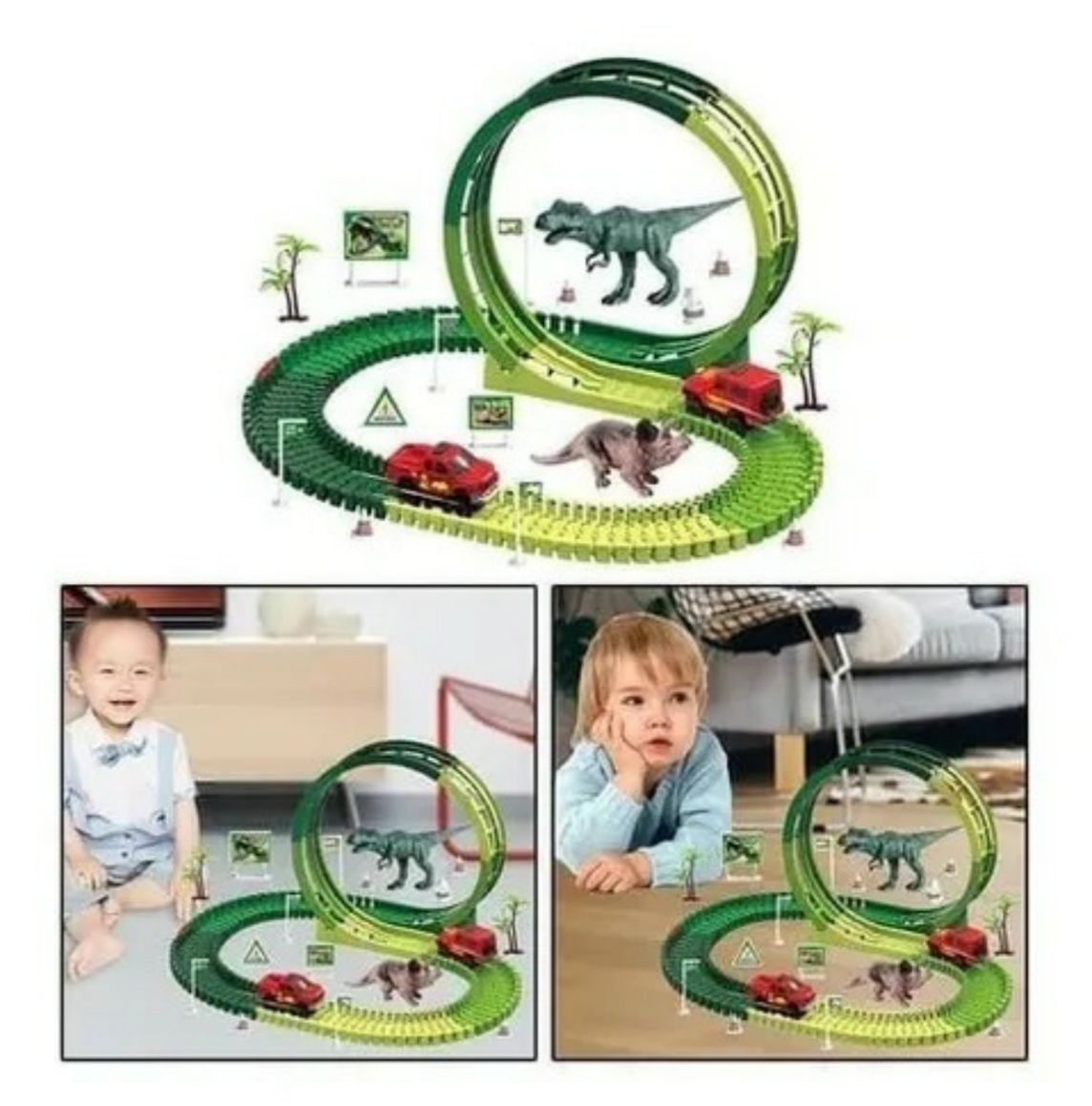 Pista Carreras Con Dinosaurio 72 Piezas 308 Cm Con Luz Sonido Agua