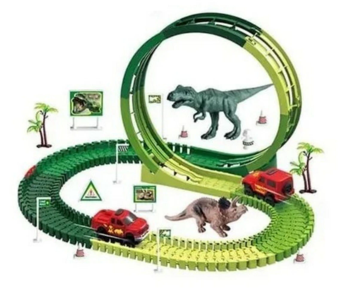 Pista Carreras Con Dinosaurio 72 Piezas 308 Cm Con Luz Sonido Agua